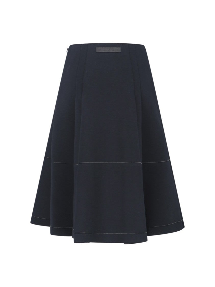 Marni Pleated Midi Skirt With Logo Patch – Blue