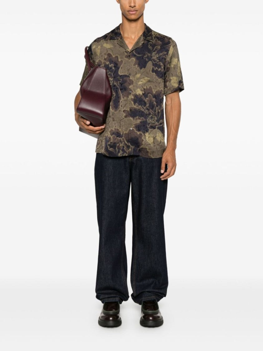 Dries Van Noten Olive Green/Multicolour Satin Shirt