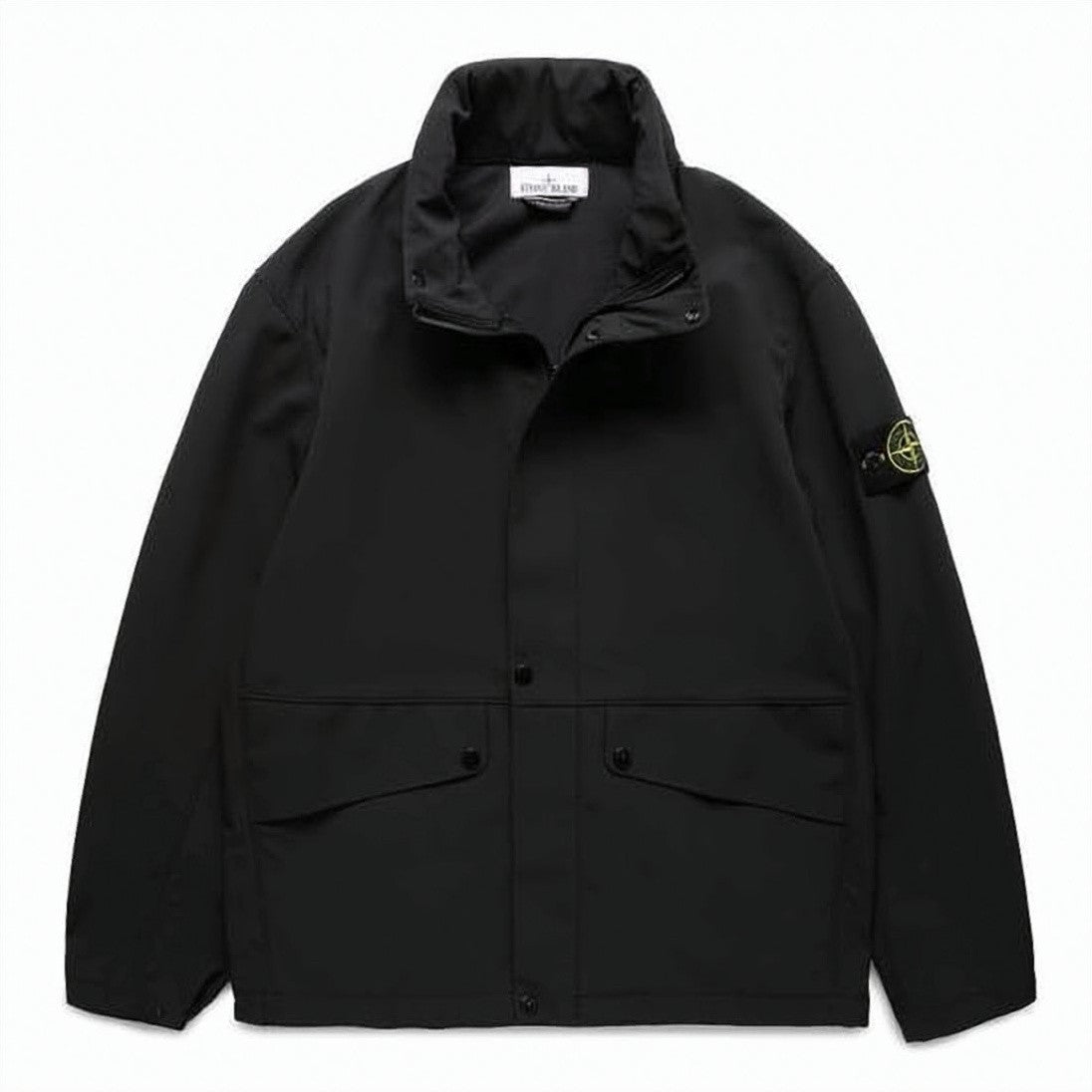 Stone Island Black Jacket With High Collar