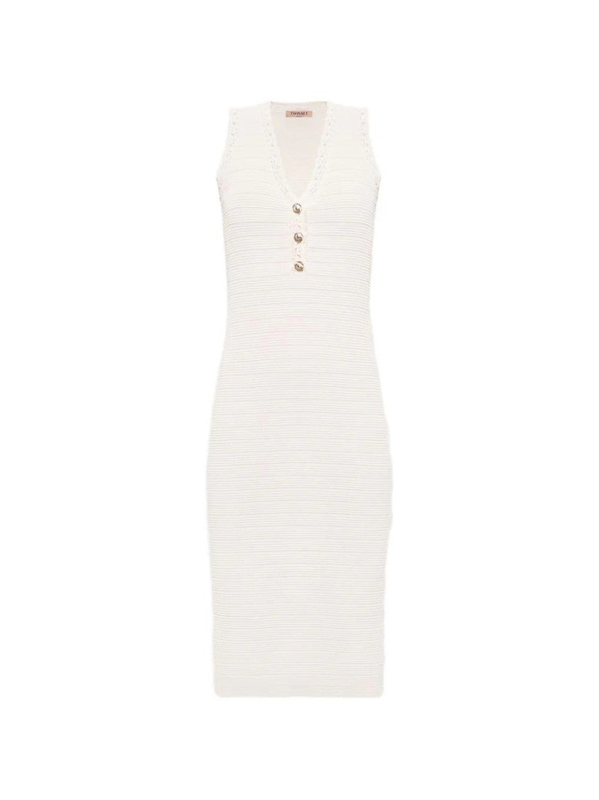 Twin-Set Fitted Midi Dress With Textured Ribbed Knit