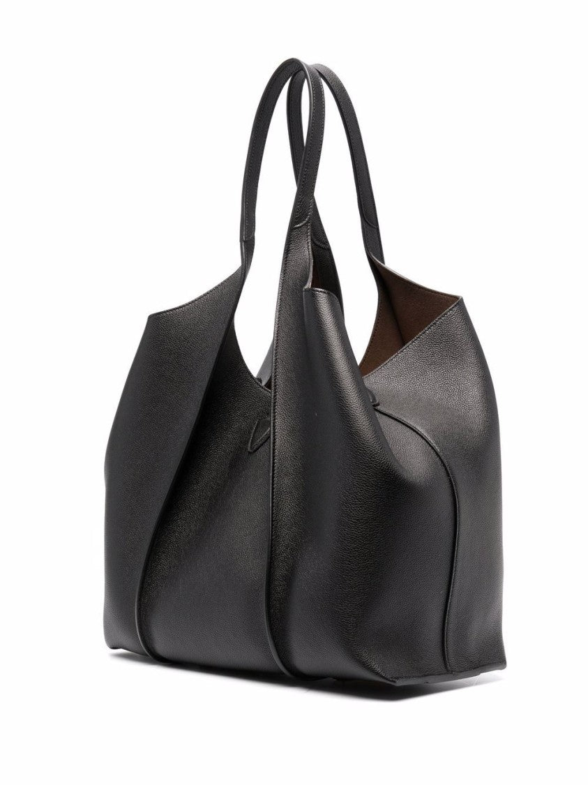 Tod's Spacious Black Leather Tote With Gold-Tone Buckle Closure