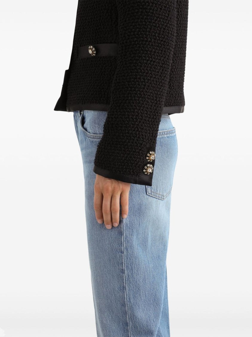 Dolce & Gabbana Cropped Single-Breasted Bouclé Tweed Jacket