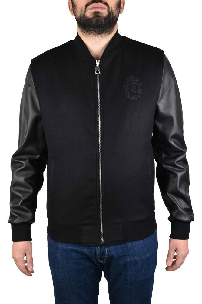 Billionaire Two-Material Bomber Jacket With Leather Sleeves