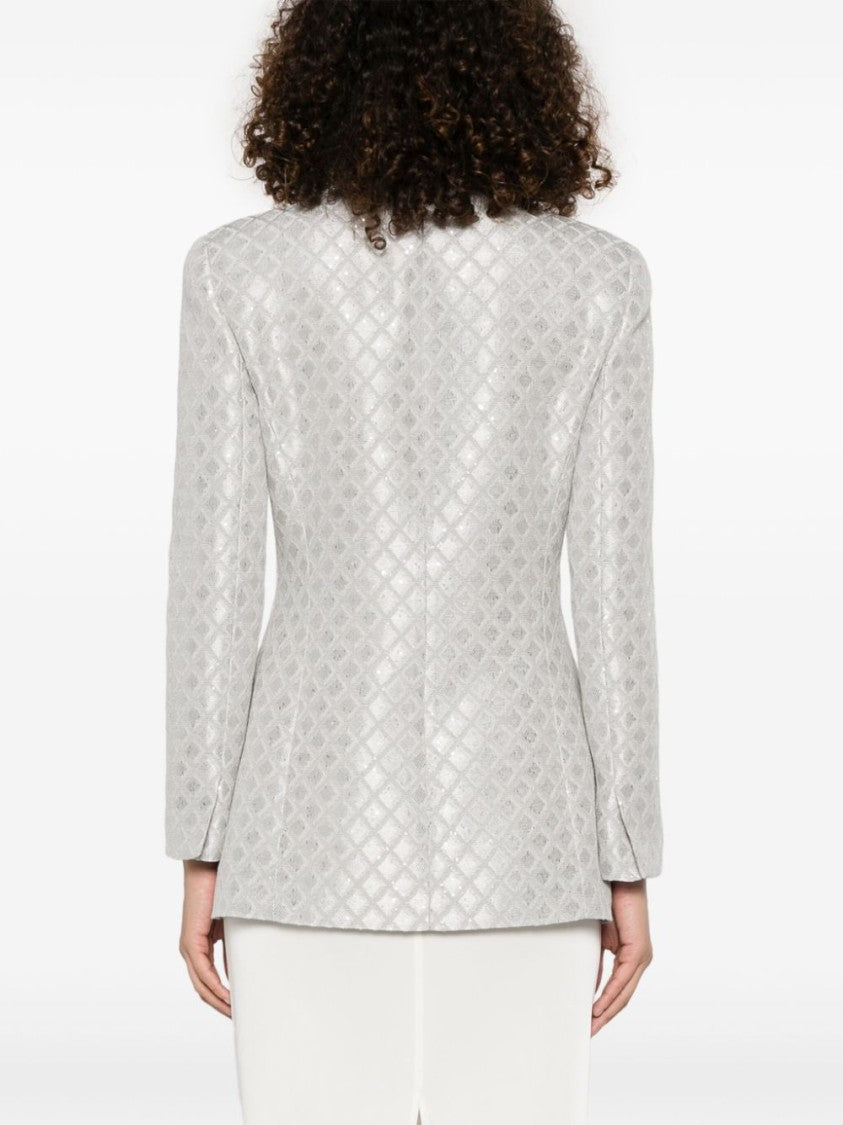 Giorgio Armani Light Grey Double-Breasted Jacket With Sequin Embellishment