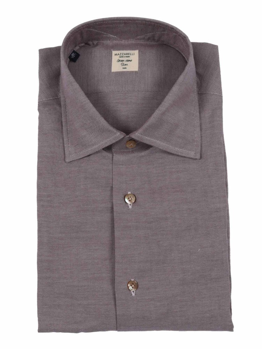 Mazzarelli Camicie Slim-Fit Brown Oxford Cotton Shirt