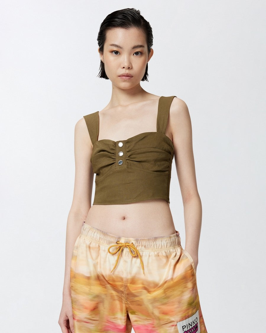 Pinko Cropped Linen Blend Breathable Top