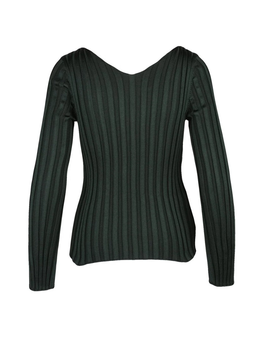 Lussi Ribbed Knit Top With Deep V-Neck In Luxurious Silk
