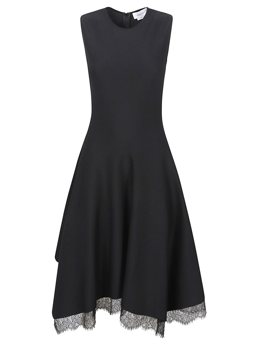 Alexander Mcqueen Black Wool-Blend Lace Handkerchief Dress