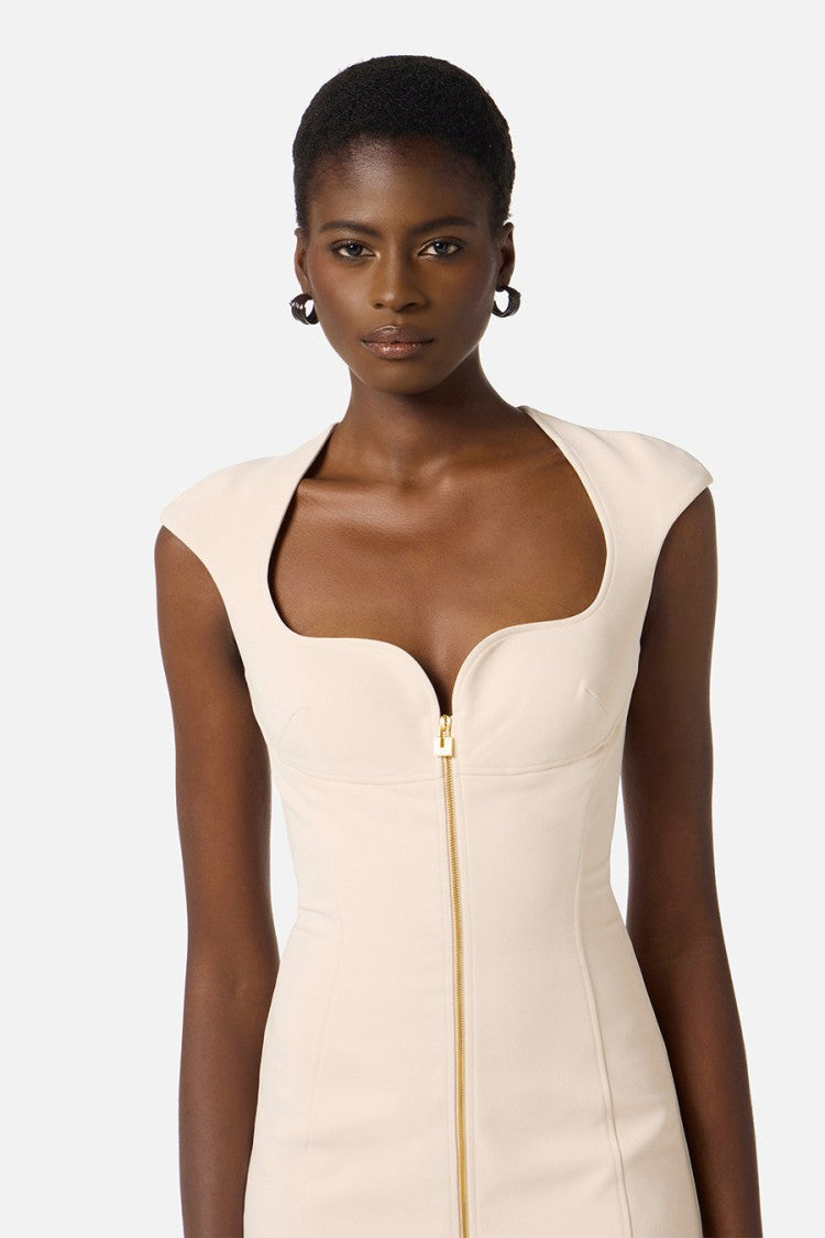 Elisabetta Franchi Butter Sweetheart Cutout Front Zip Polyester-Blend Mini Dress