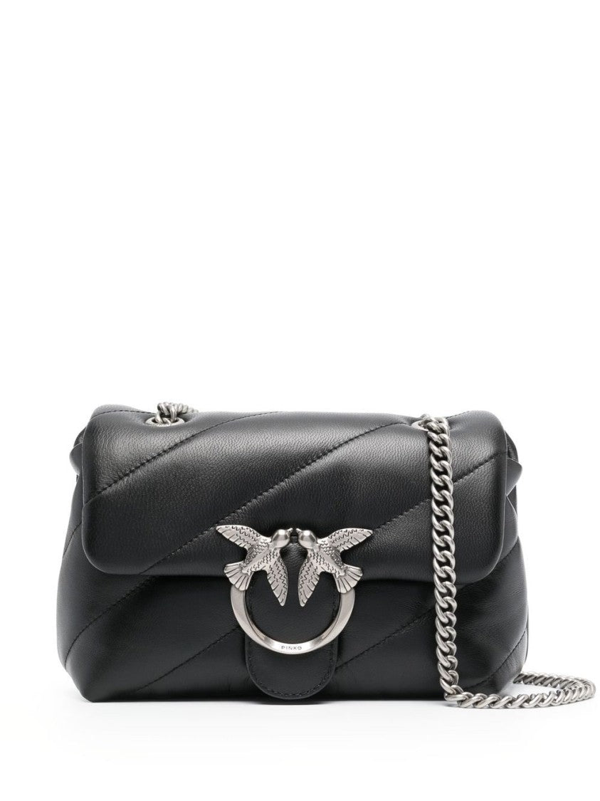 Pinko Quilted Black Crossbody Bag With Silver Chain