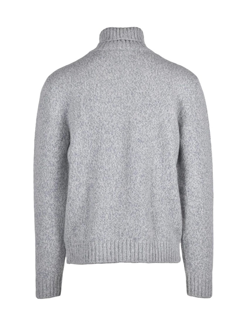Eleventy High Neck Wool Sweater With Argyle Pattern And Ribbed Detailing
