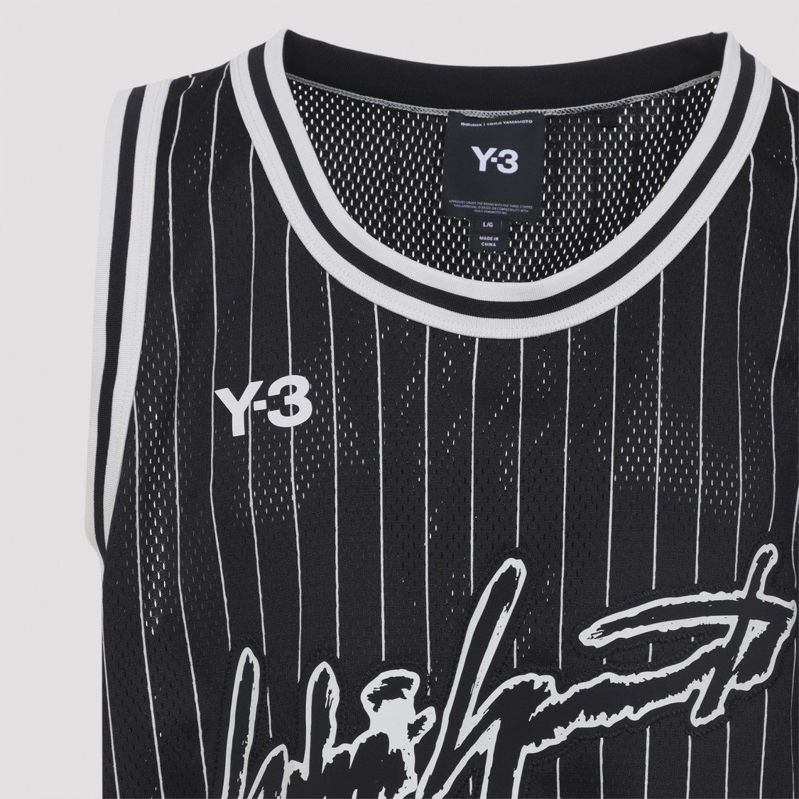Y-3 Sleeveless Black Sports Jersey With White Pinstripes And Signature Graphic