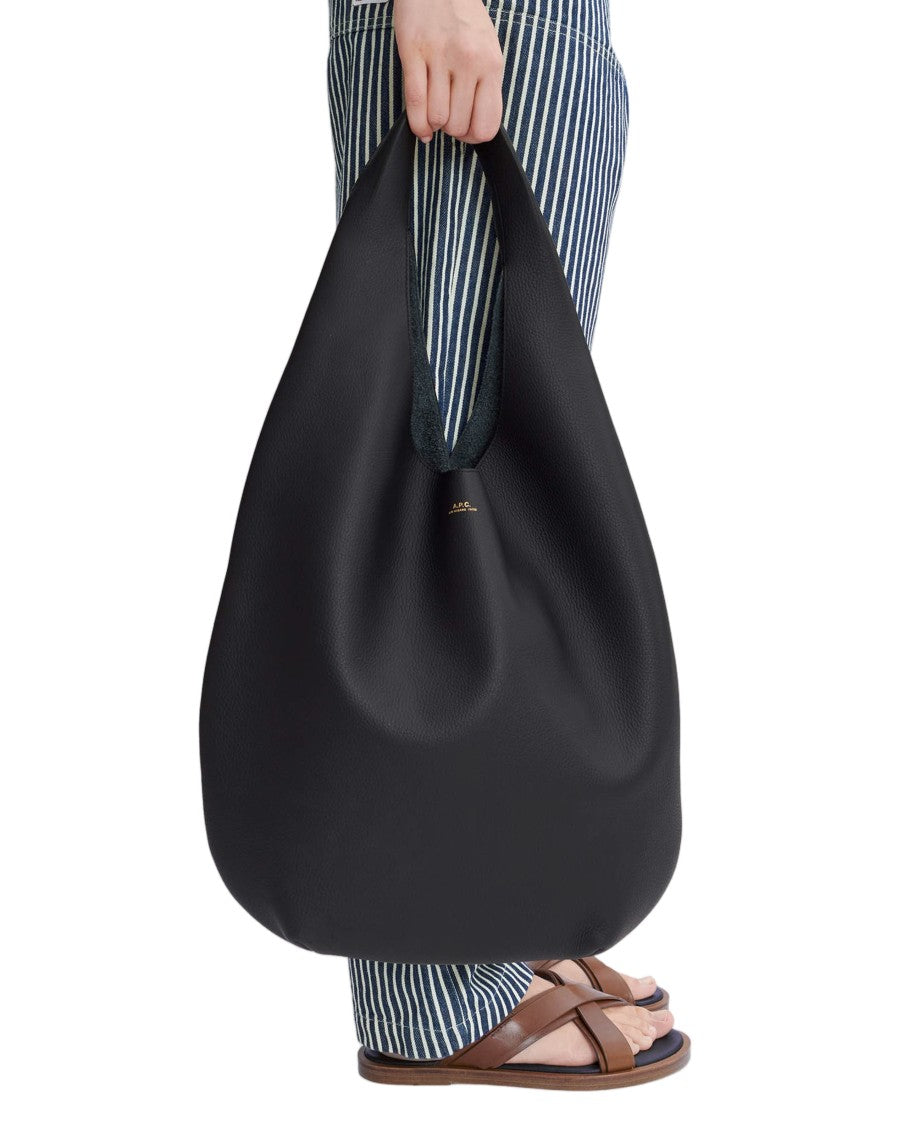 A.P.C. Black Le Neige Grained Leather Tote Bag