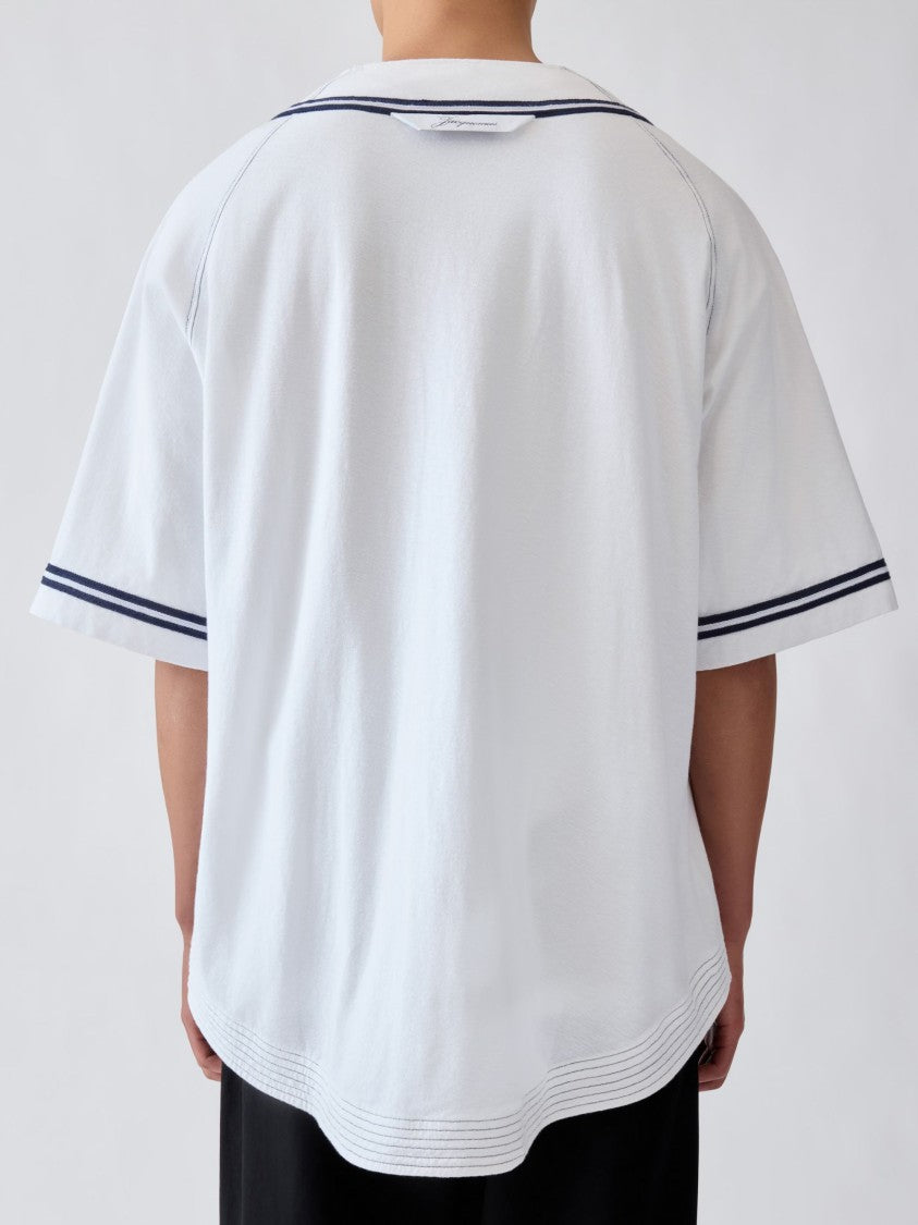 Jacquemus White Blue Stripes Cotton-Hemp Shirt