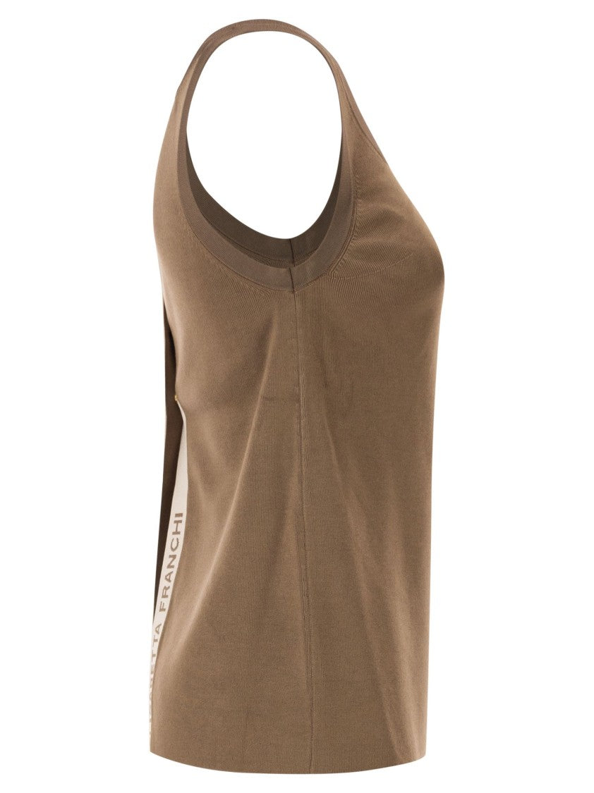 Elisabetta Franchi Sleeveless Knitted Top With Shiny Viscose Stripes