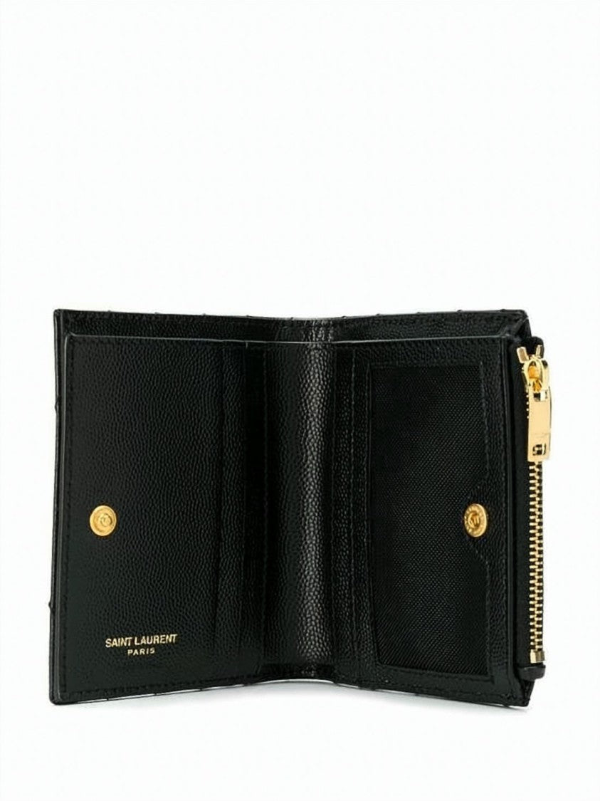 Saint Laurent Compact Chevron-Pattern Wallet With Gold-Tone Ysl Logo
