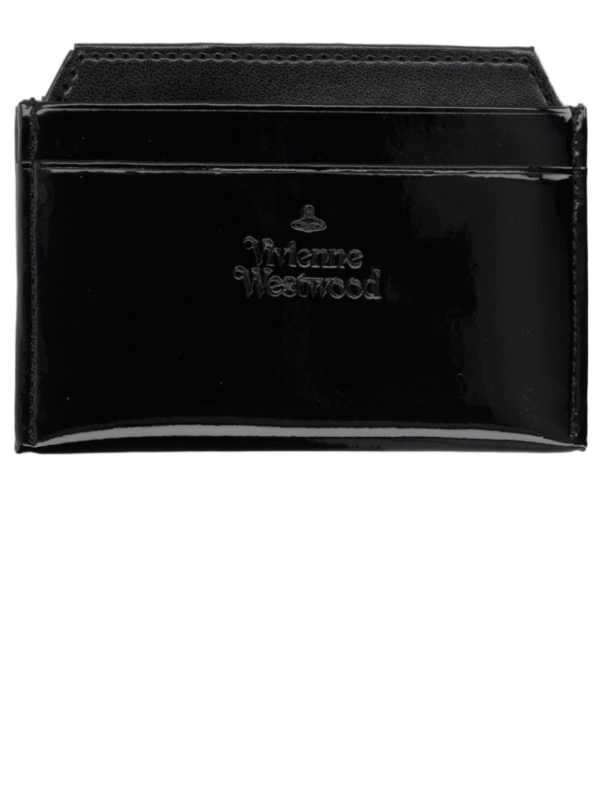 Vivienne Westwood Glossy Black Wallet With Silver Emblem And Embossed Logo