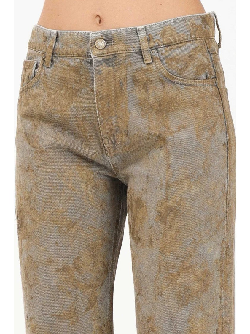 Vicolo Sage Green Cotton Straight-Leg Jeans