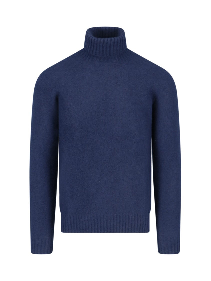 Drumohr Turtleneck Sweater In Blue Wool Navy Tones