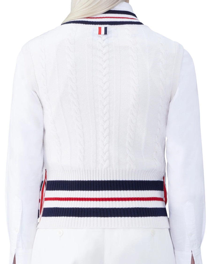 Thom Browne Sleeveless Knit Sweater With Contrasting Stripes