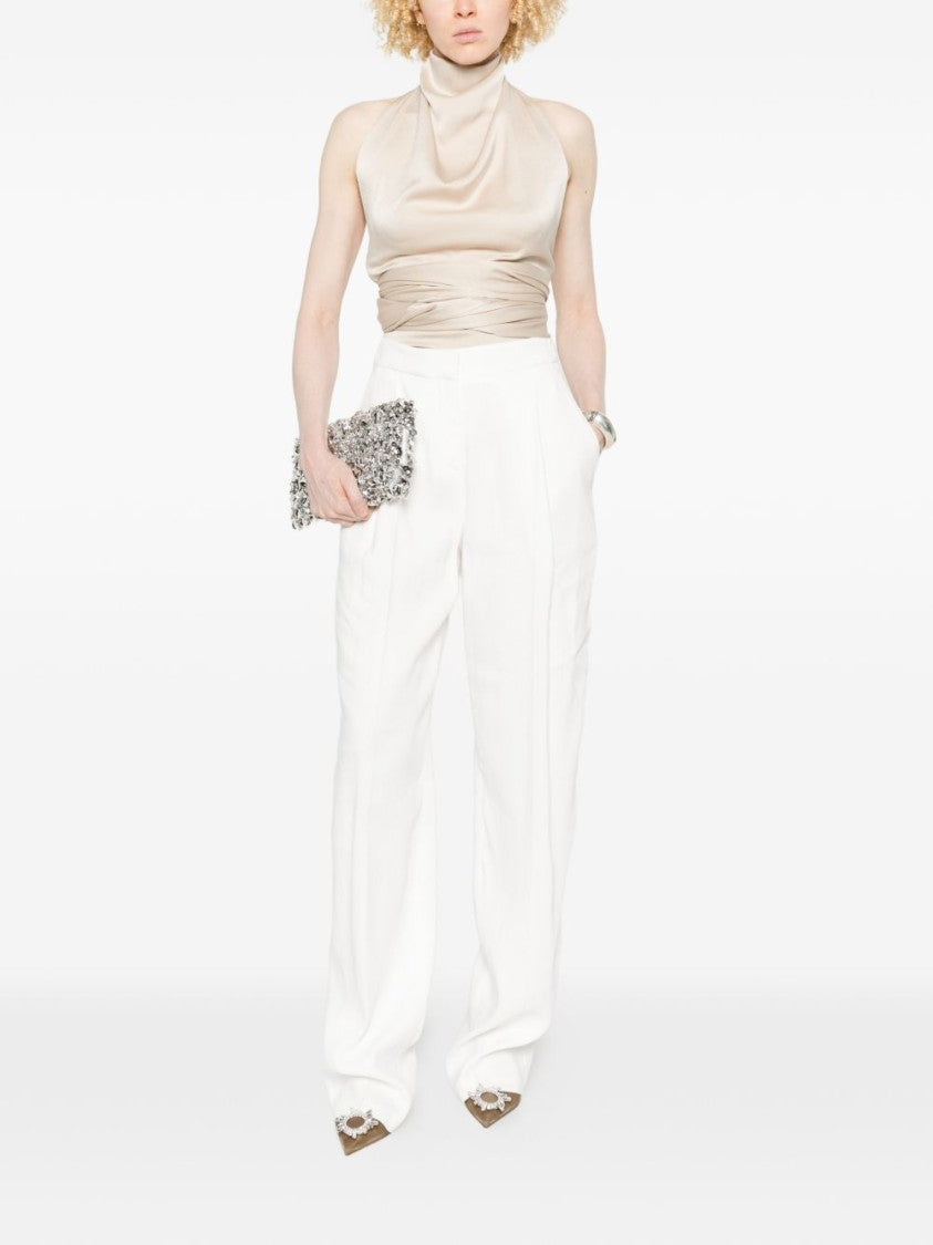 Elisabetta Franchi Ivory Trousers With Front Pleats And Concealed Fastening