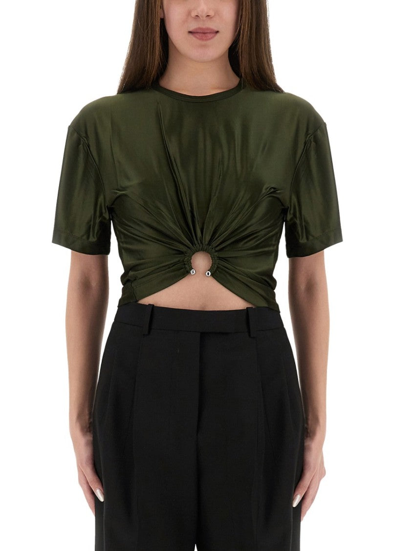 Rabanne Cropped T-Shirt With Knotted Front Detail