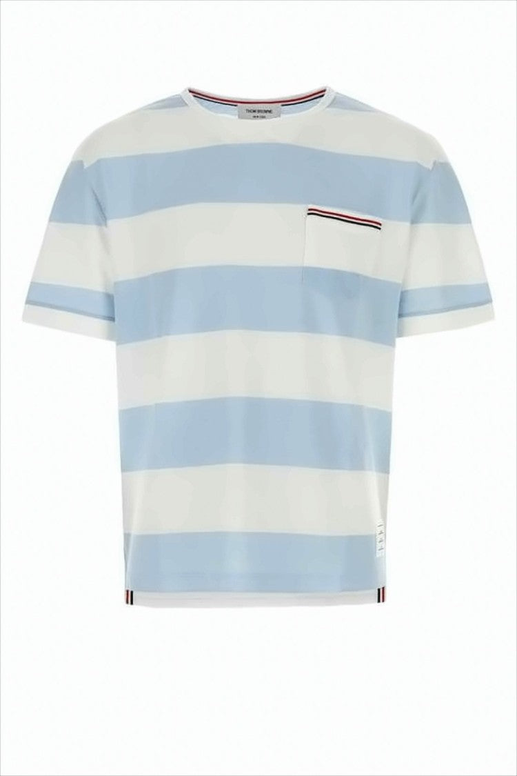 Thom Browne Light Blue Striped Short-Sleeved T-Shirt