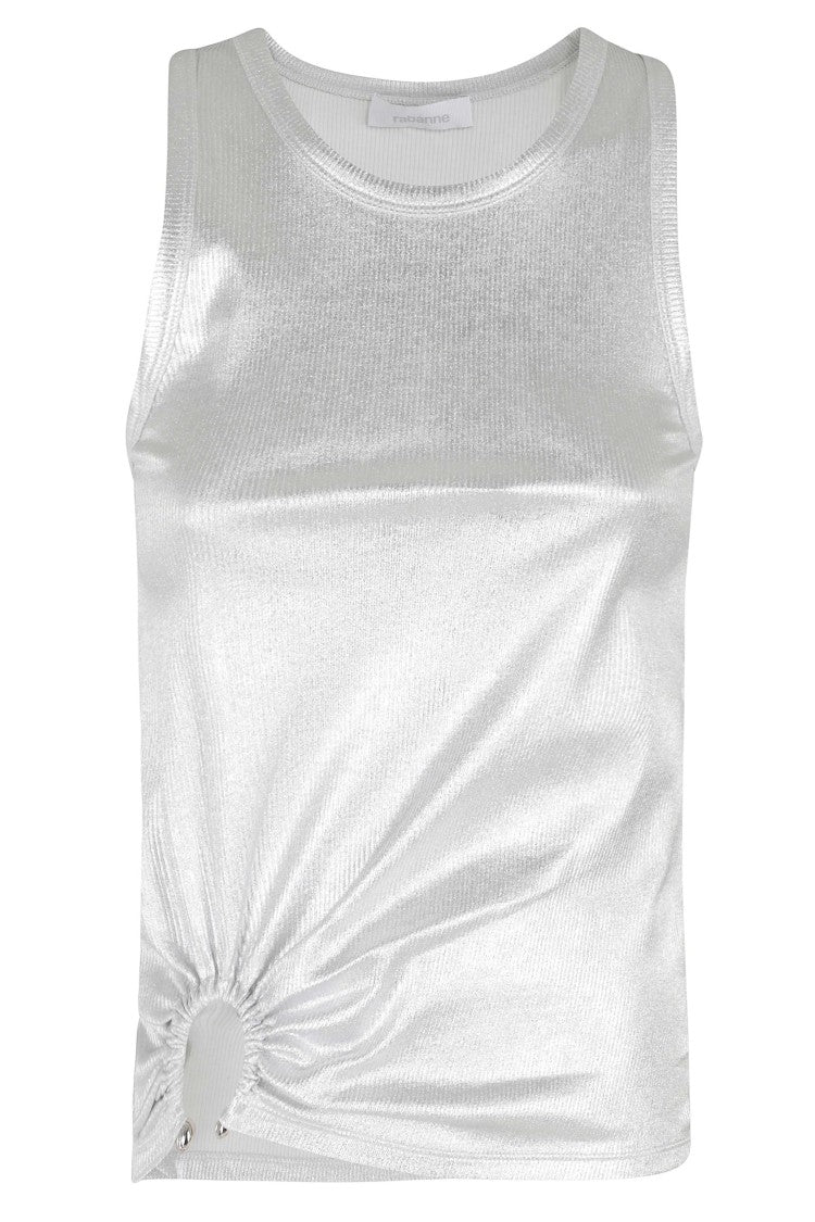 Rabanne Silver Signature Piercing Sleeveless Cotton Tank Top