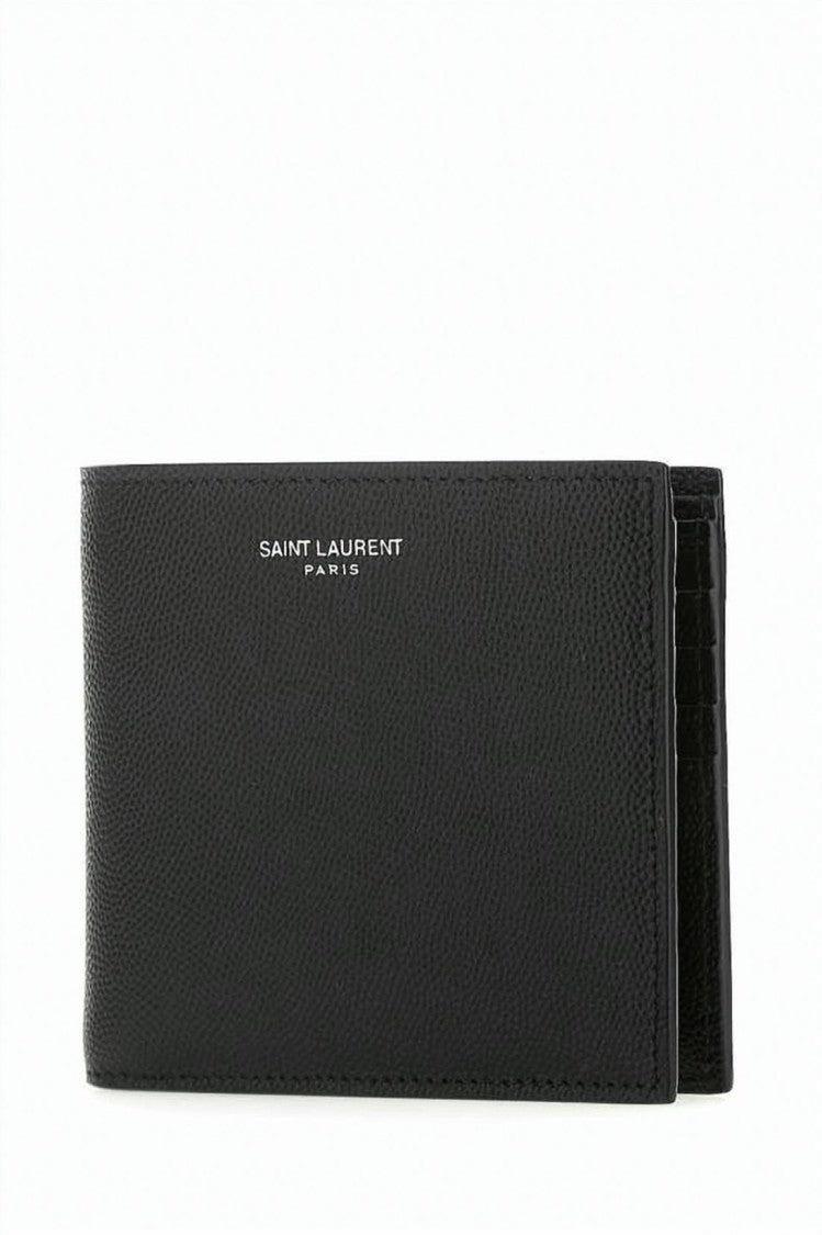 Saint Laurent Textured Black Wallet With Fold-Over Design
