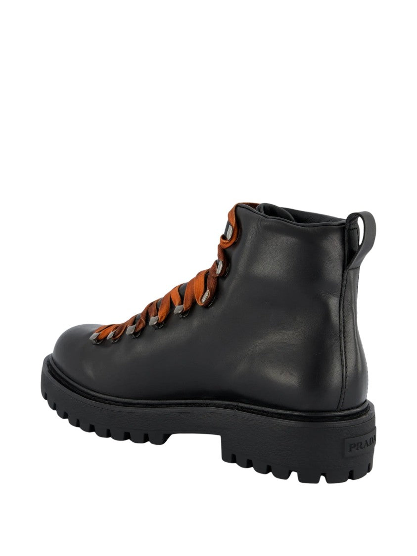 Prada Black Leather Ankle Boots With Chunky Rubber Sole
