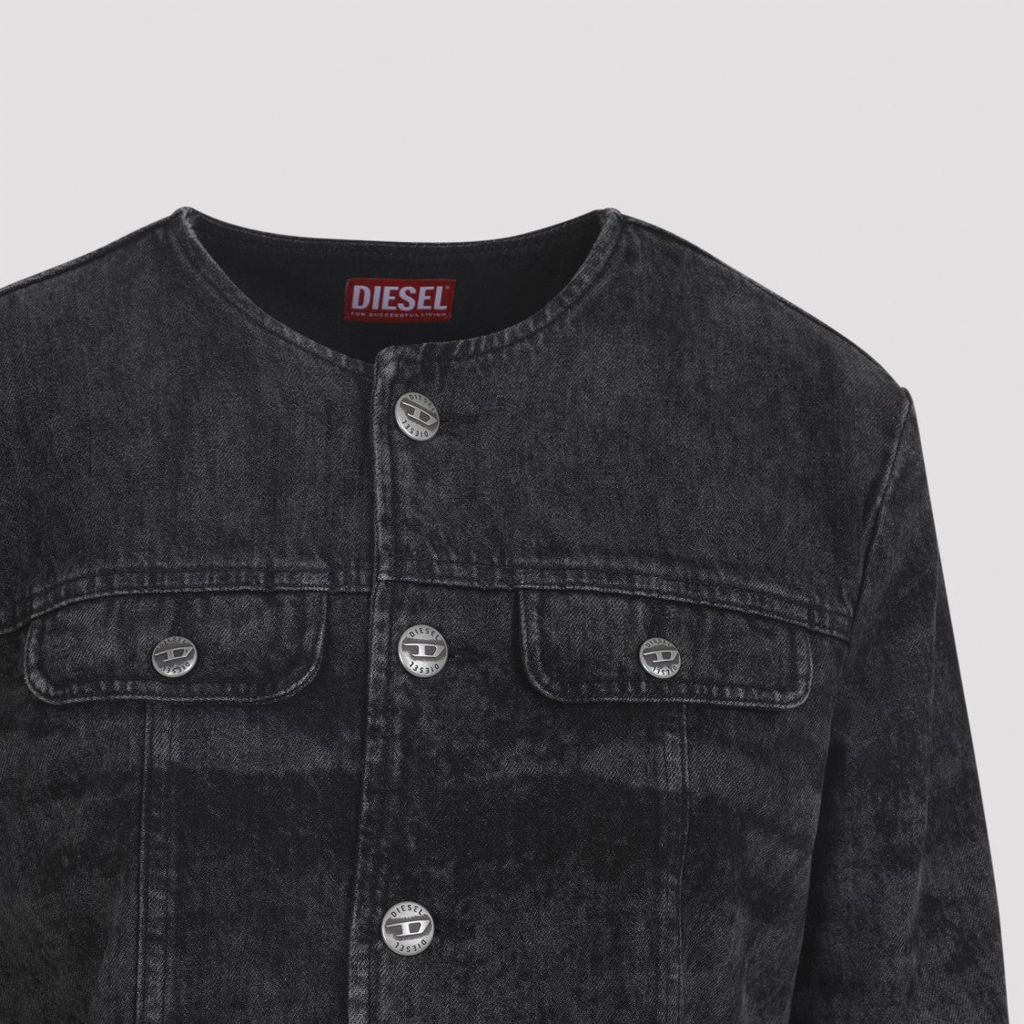 Diesel Cropped Denim Jacket With Washed Black Finish