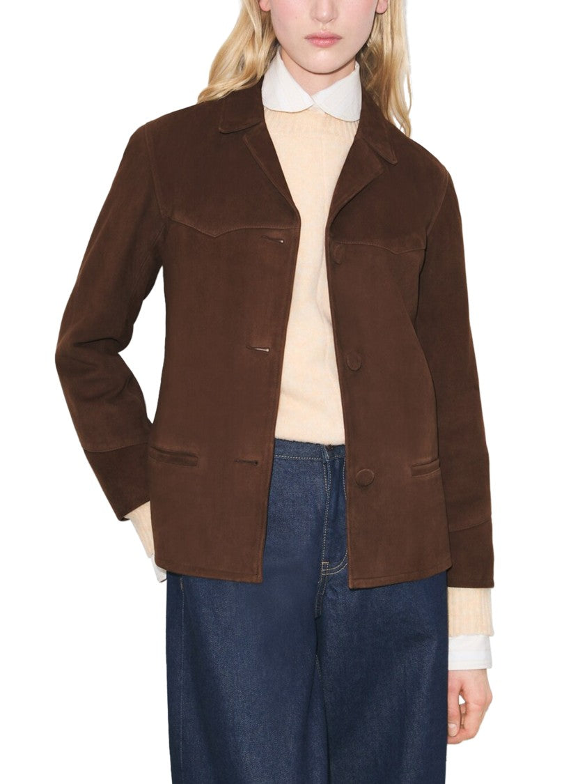 Tory Burch Brown Suede Blazer With Pointed Collar And Minimalist Design