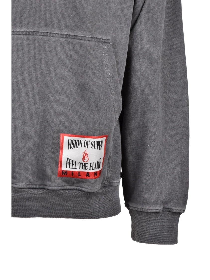Vision Of Super Grey Relaxed Fit Kangaroo Pocket Cotton Hoodie