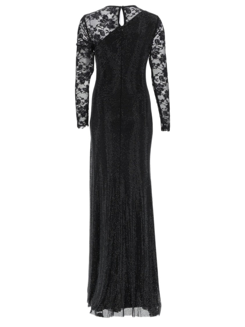 Self-Portrait Black Sheer Lace Asymmetrical Maxi Dress