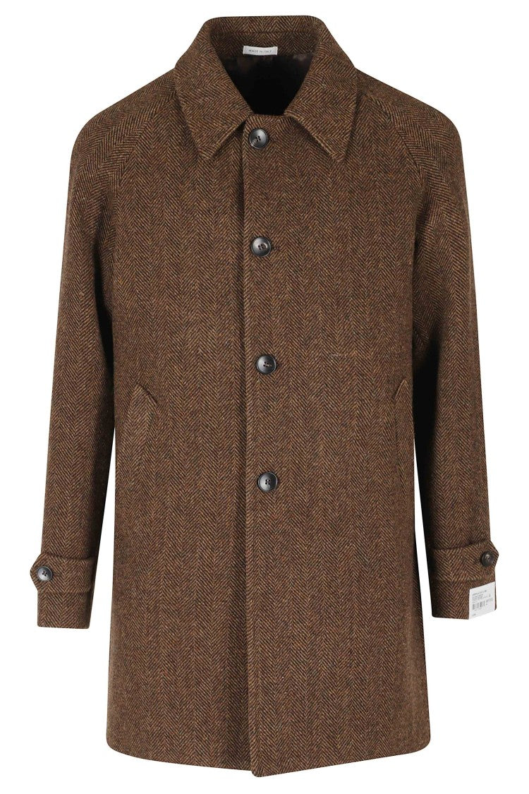 Breras Milano Brown Spiked-Weave Virgin Wool Raglan Coat