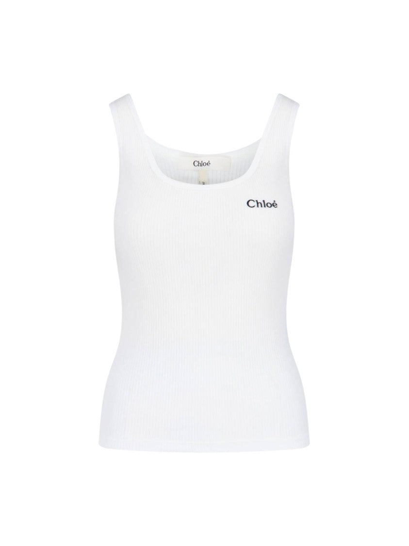 Chloé Logo Tank Top, In White Cotton