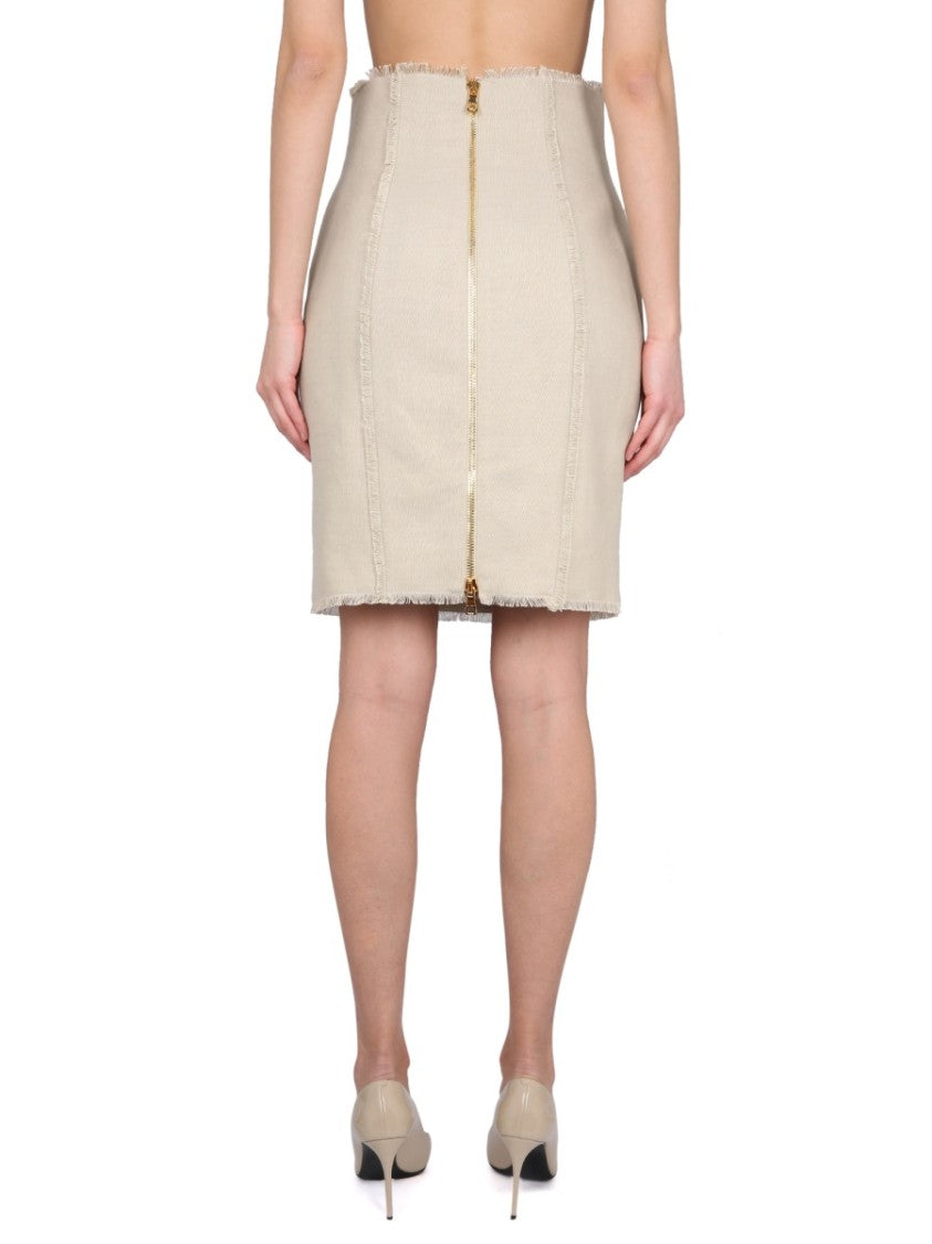 Balmain Fitted Linen Midi Skirt