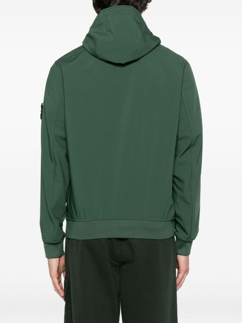 Stone Island Technical Green Hooded Jacket With Logo Badge