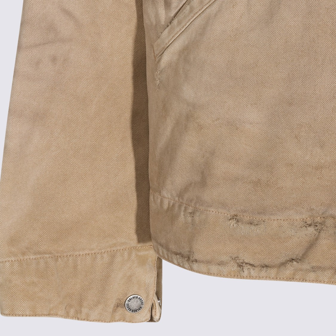 Golden Goose Camel Cotton Casual Jacket With Contrast Collar And Emblem Detail