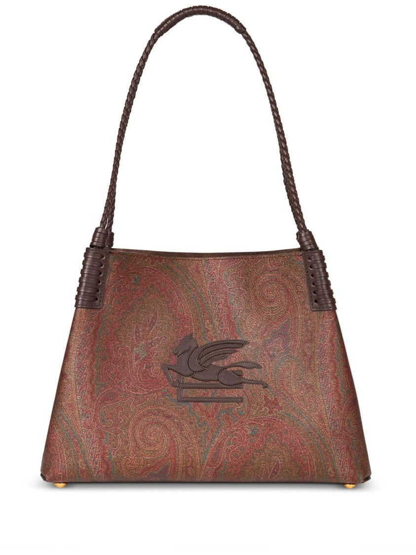 Etro Multicolored Embossed Leather Tote Bag With Pegasus Motif