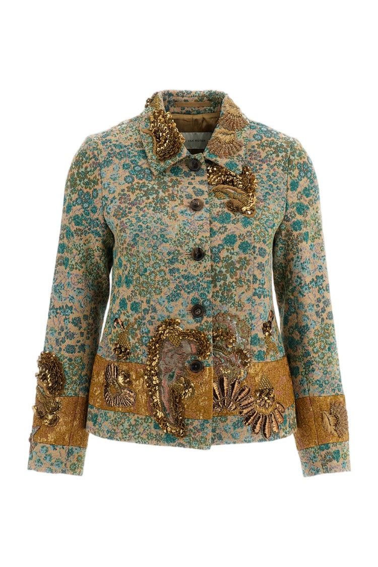 Dries Van Noten Embroidered Floral Jacquard Stand-Collar Single-Breasted Jacket