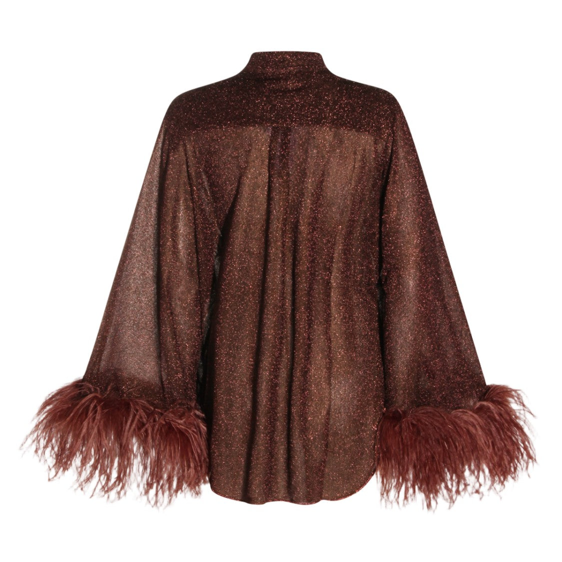 Oséree Shimmering Brown Top With Feathered Cuffs