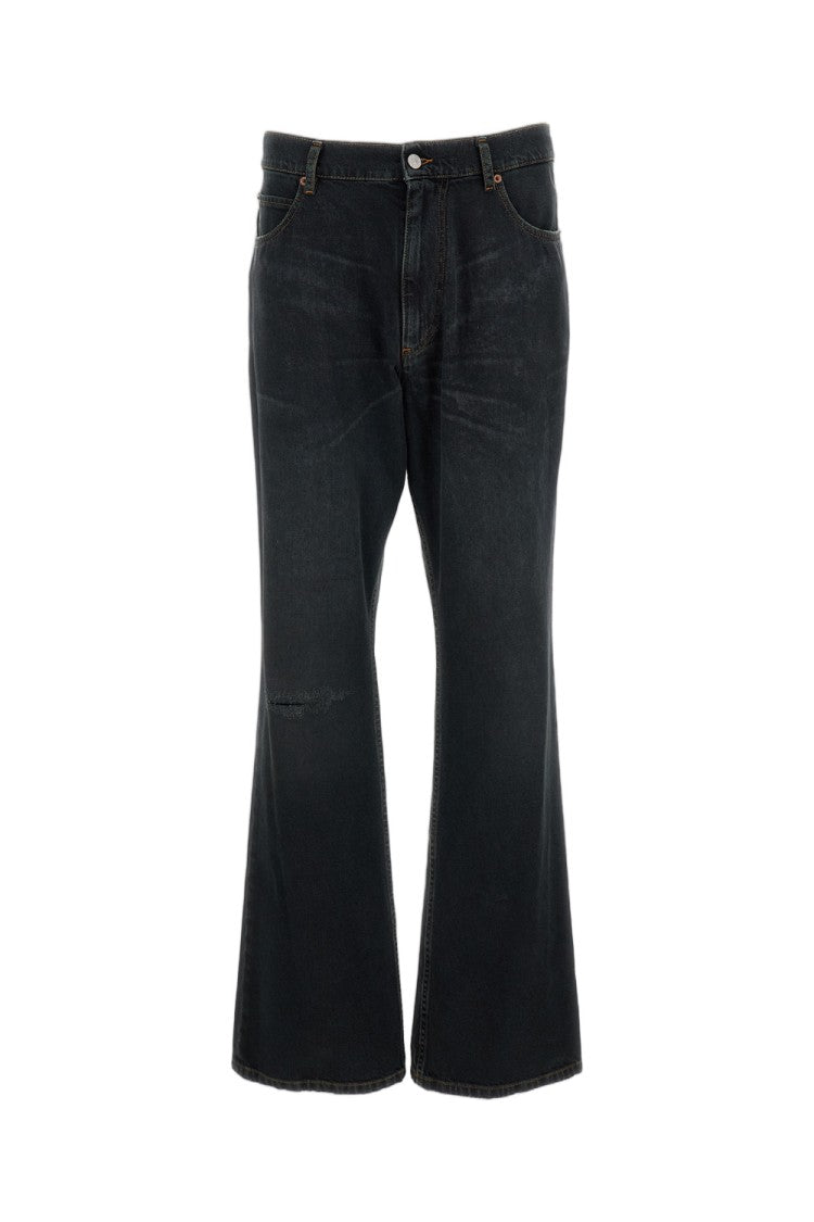 Mm6 By Maison Margiela Blue Straight-Leg Cutout Knee Jeans