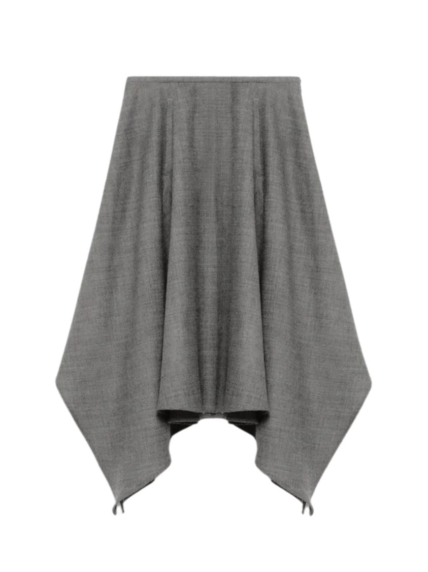 Bite Studios Asymmetrical Draped Grey Melange Wool Maxi Skirt
