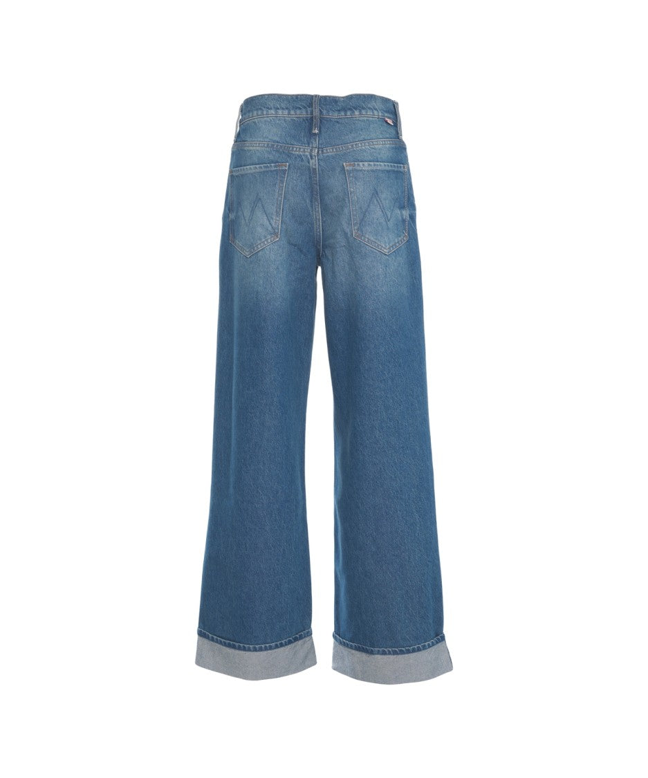 Mother Relaxed-Fit Medium Blue Jeans With Cuffed Hems
