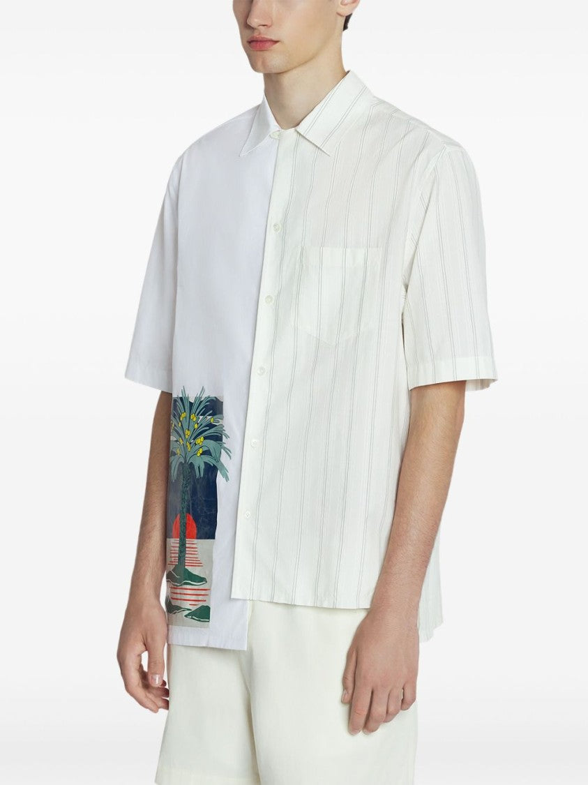 Lanvin White Pinstripe Graphic Asymmetric Hem Shirt