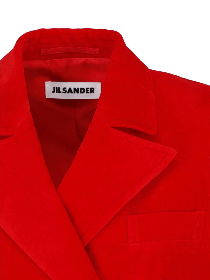 Jil Sander Red Double-Breasted Cotton Linen Coat
