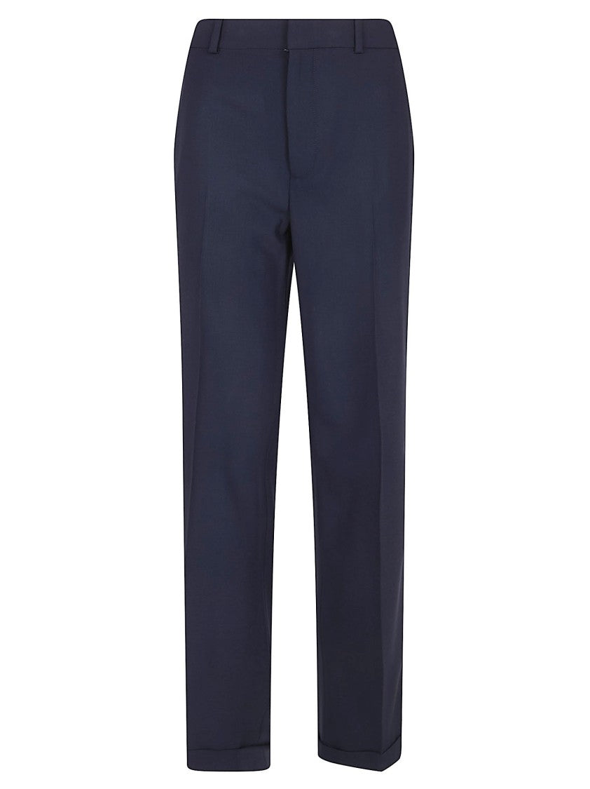 Polo Ralph Lauren Wool Blend Straight Leg Trousers With Defined Pleats